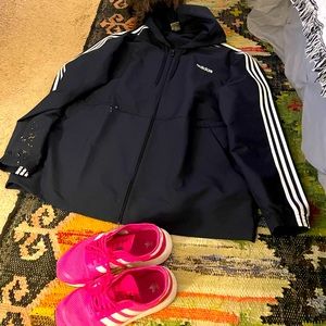 Oversized plus size Adidas hoodie with paint on it